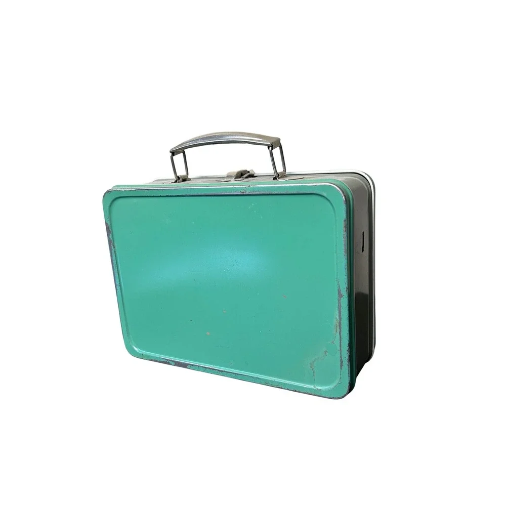 Vintage Metal Lunch Box Kids Retro Sea Foam Green Carry‎ Case Toy Storage 60s